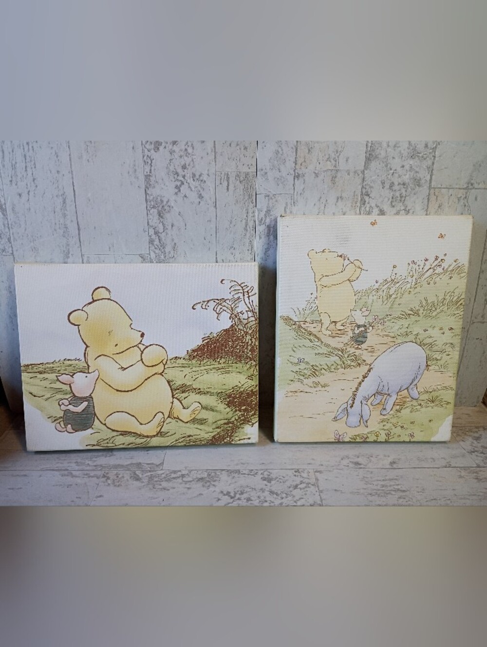 Winnie the Pooh Nursery Canvas Pair - Soft Pastel Yellow & Green